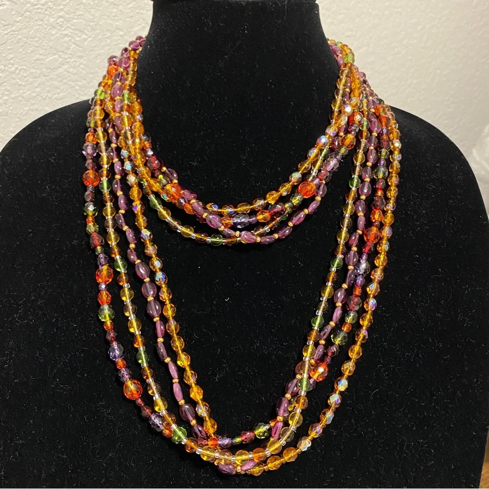 Vintage Joan River Four Strand Autumn Czech Glass Bead Long/Mid/Torsade Necklace - Picture 6 of 6